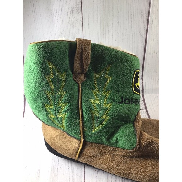 John Deere Cowboy Boot Slippers Boys Brown/Green Youth L/XL 3-5 - Picture 3 of 16